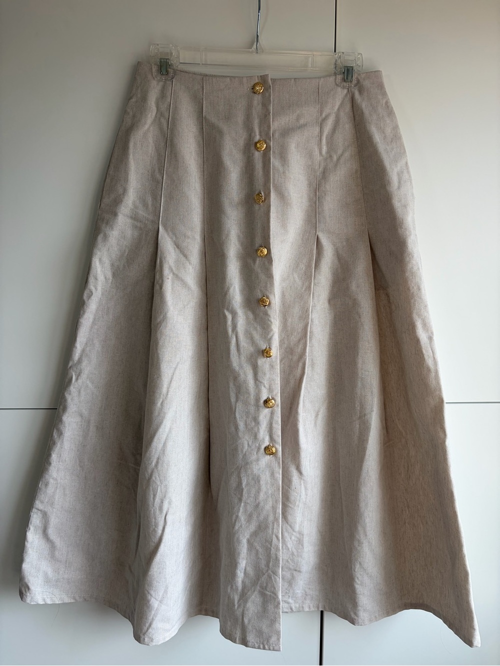 Spiegel Vintage Classic A-Line Button-Front Pleated Skirt in Light Beige Size 10